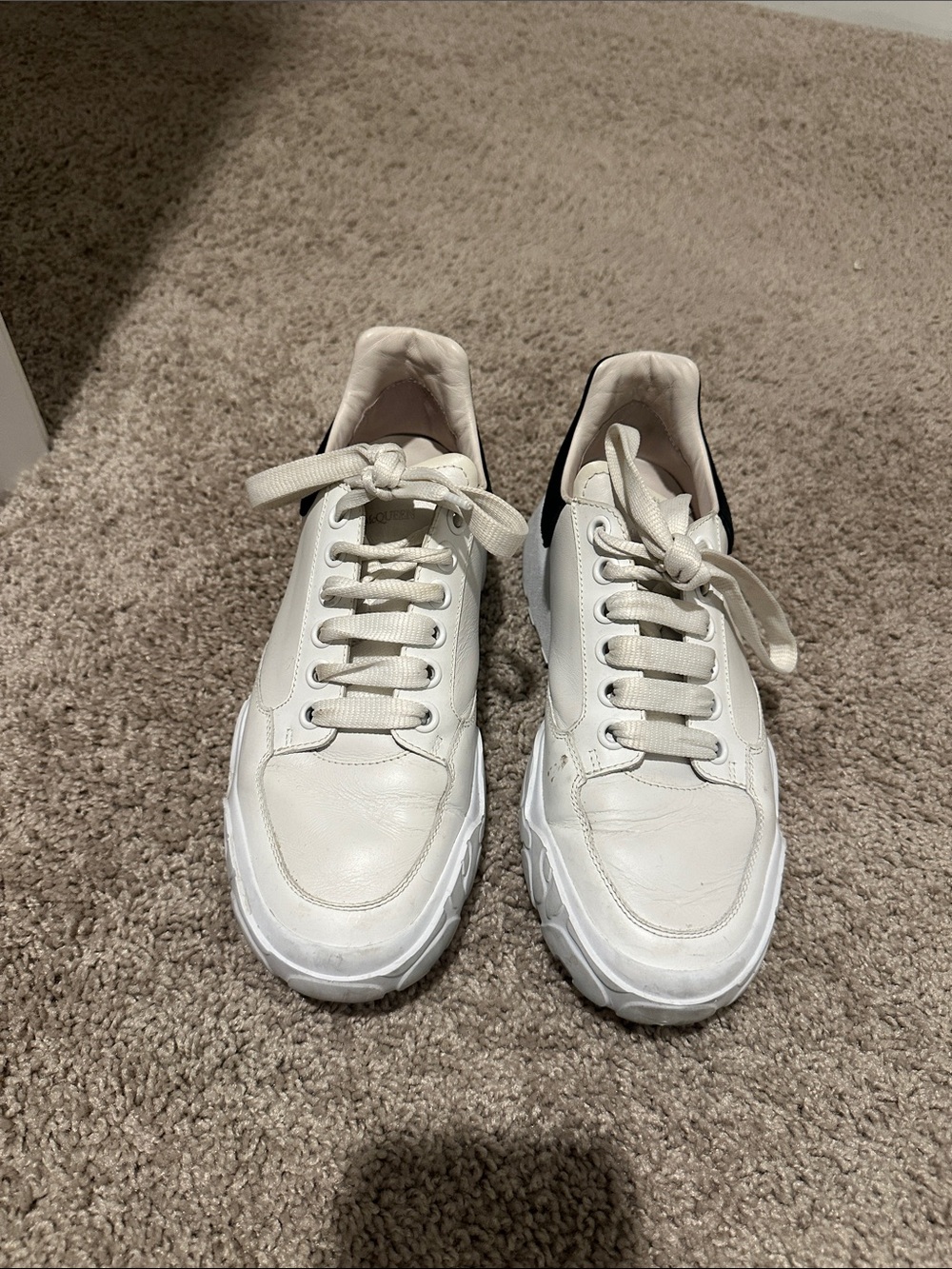 Alexander McQueen Women's White Leather Lace-Up Sneakers